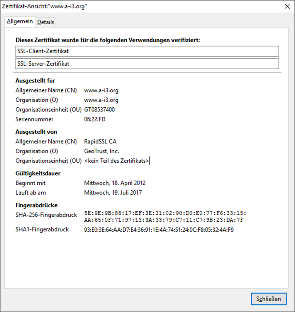 SSL Seiteninformationen