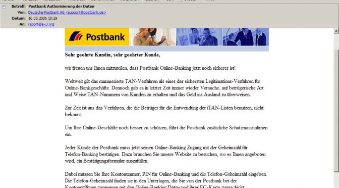 *Postbank Authorisierung der Daten