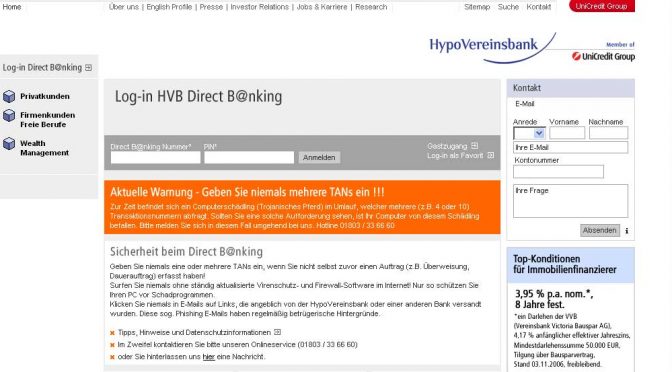 Privatkundenlogin zum Online-Banking Angebot der HypoVereinsbank enthält Warnung vor Trojanern